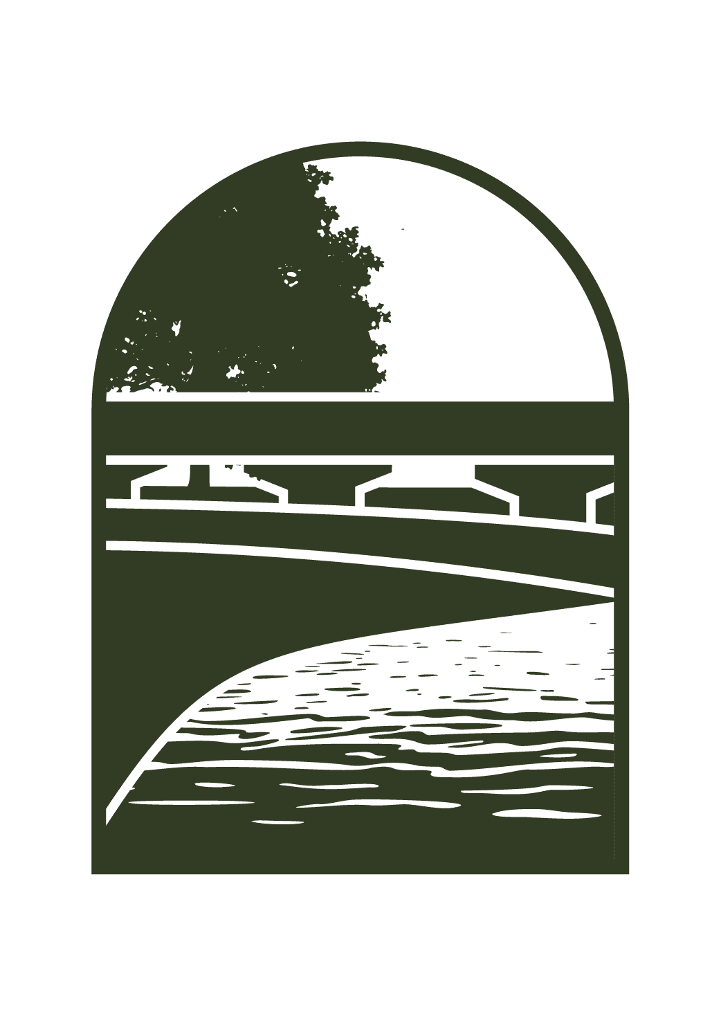 Illustration of a river landscape with a bridge